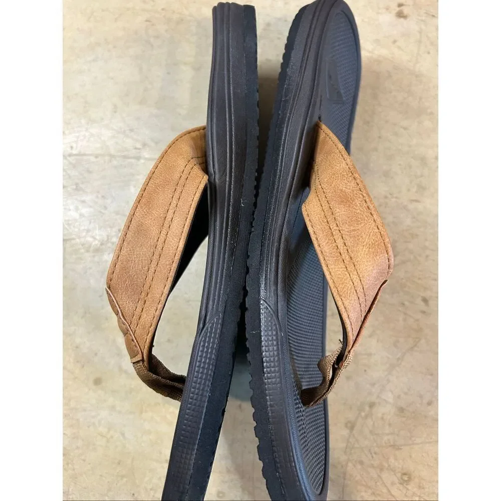 High Tide Men’s Brown Faux Leather Comfort Casual Flip Flop Sandals Size 12